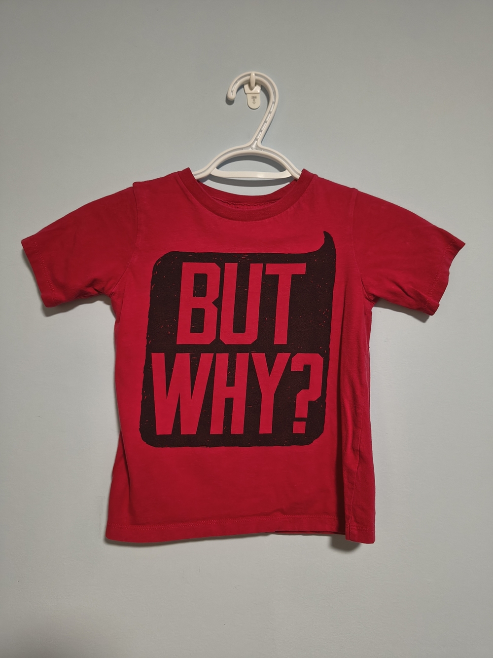 The Children's Place Red Tee with Black BUT WHY? Graphic 5T